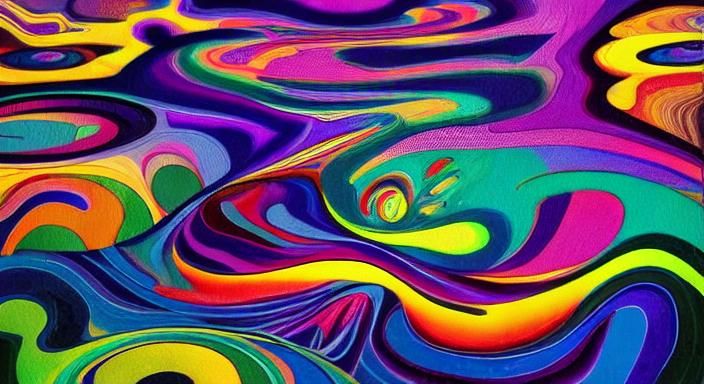 Colorful River Flows Through Surreal Geometric Landscape