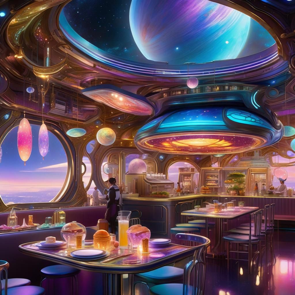 Cosmic Eatery Roaming Space, Watercolor Style