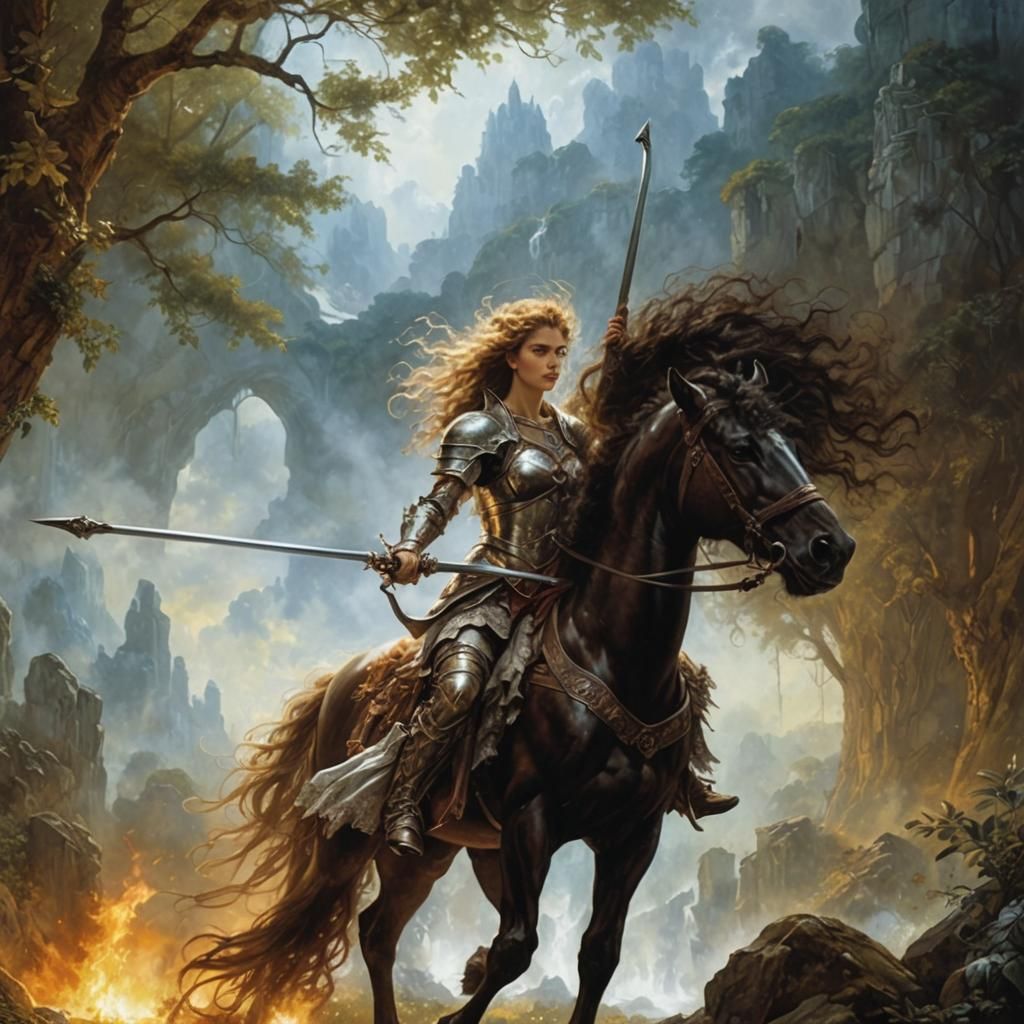 Armored Centaur Woman with Bow in Fantasy Art Style