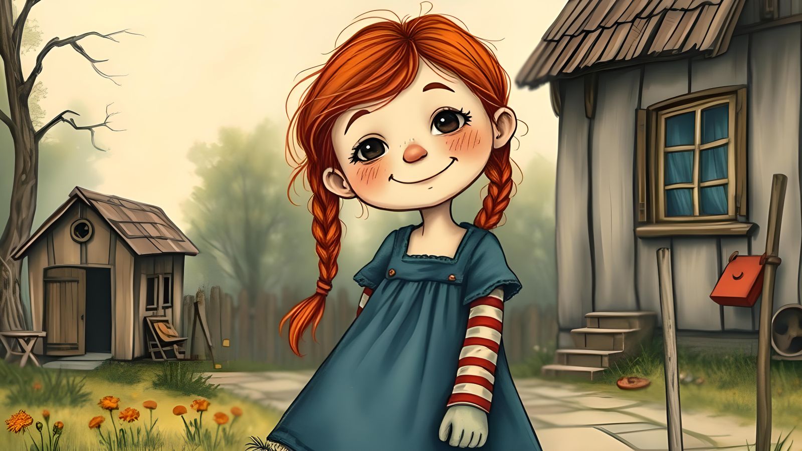 Whimsical Illustration of a Happy Girl in Sweden