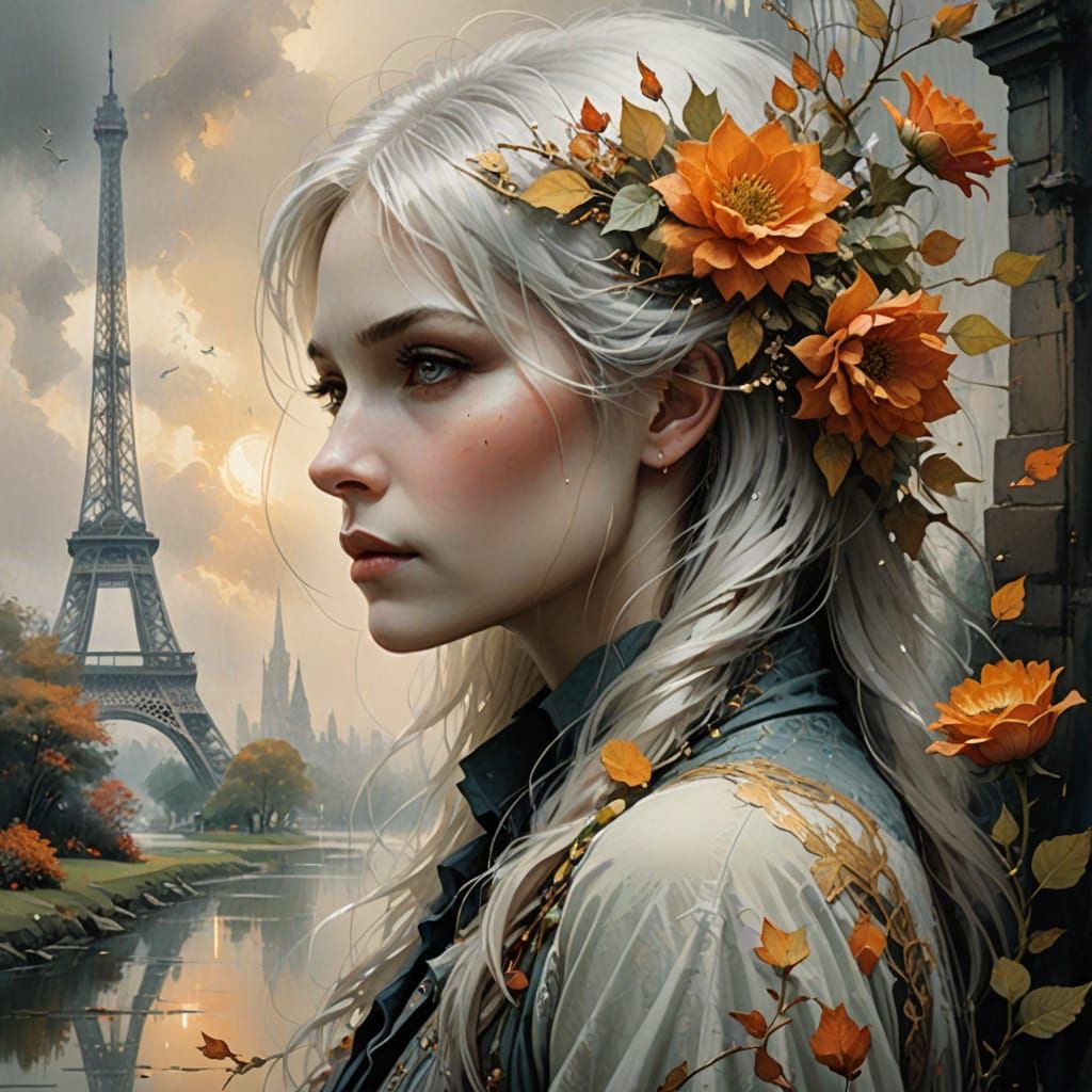 Ethereal Woman with Eiffel Tower Hair