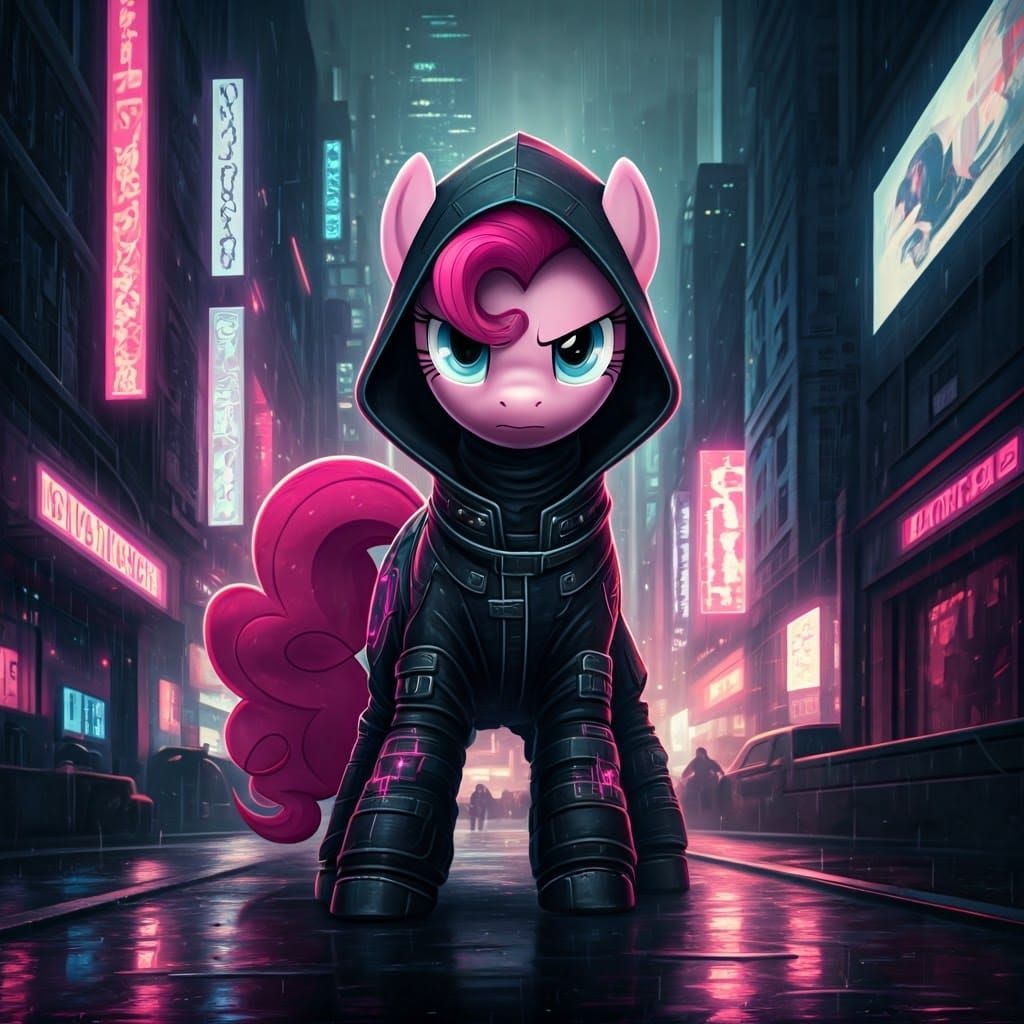 Cyberpunk Music Ninja Pinkie Pie in Neon Alleyway