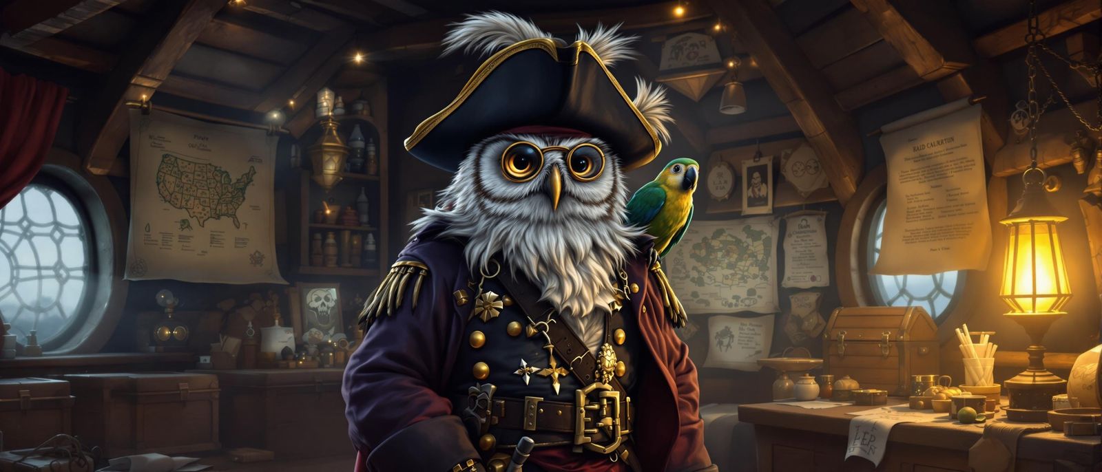 Pirate Owl Captain in Detailed Realistic Style