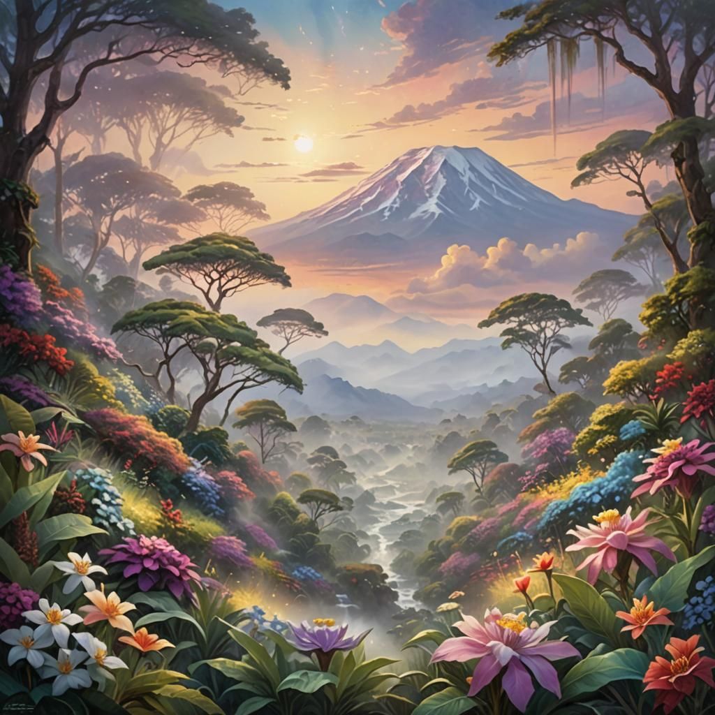 Kilimanjaro: Ethereal Fantasy Landscape in Oil Painting Styl...