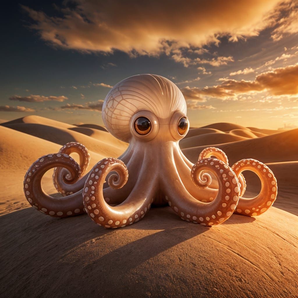 Doughy Optical Octopus in Ethereal Desert Landscape