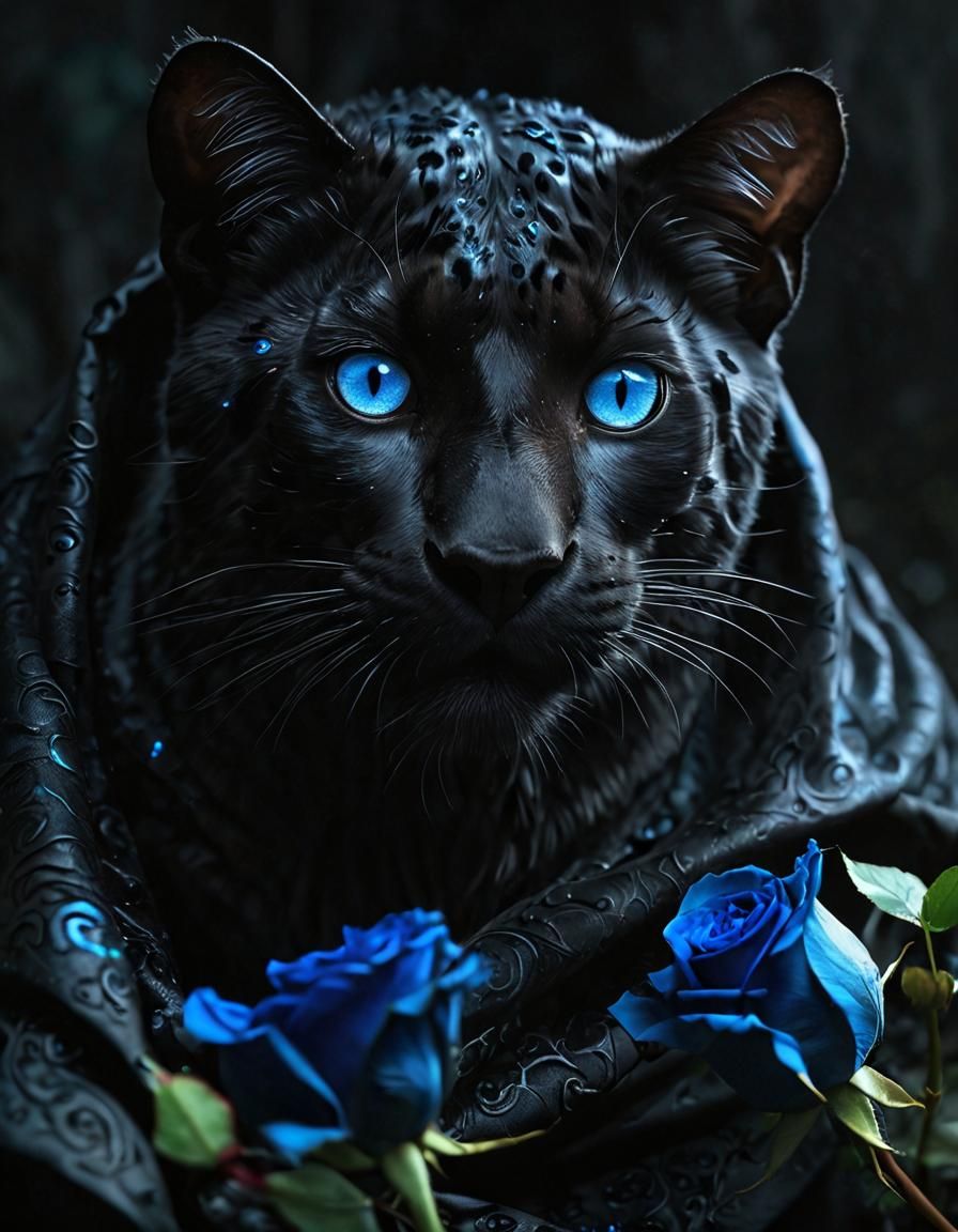 Gothic Jaguar with Glowing Eyes Under Moonlight