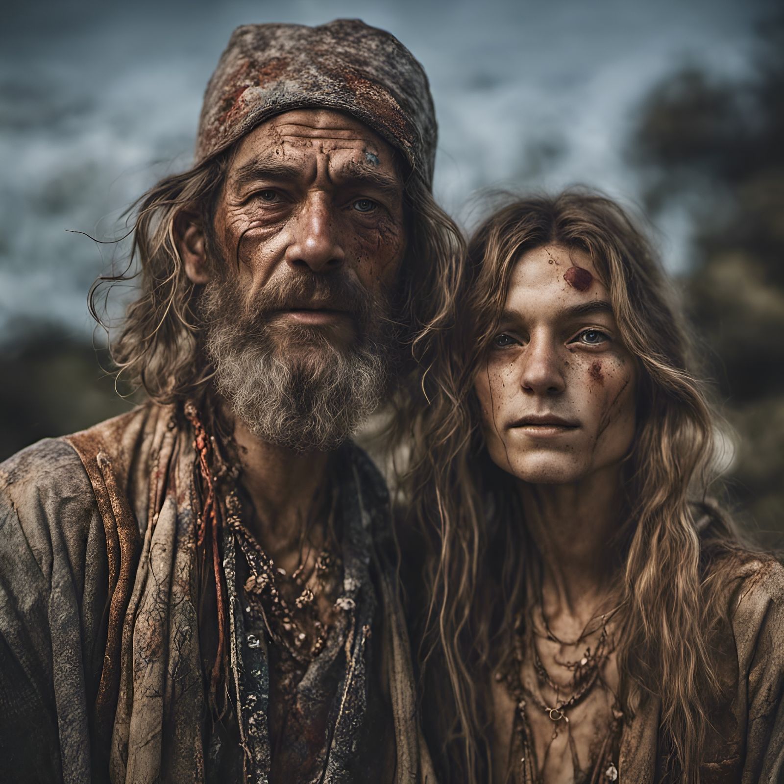 Hyperrealistic Portrait of Two Hippies in Unreal Engine