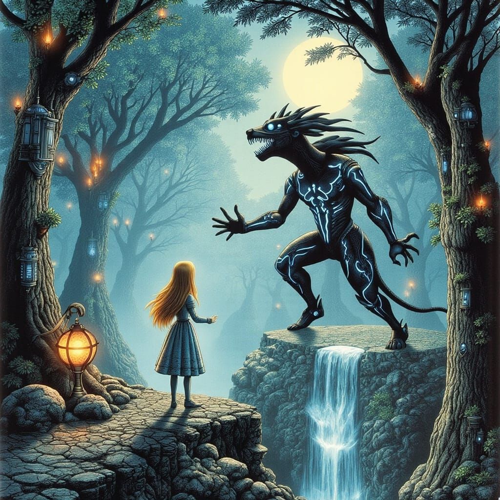 Neon Cyberpunk Alice in Wonderland