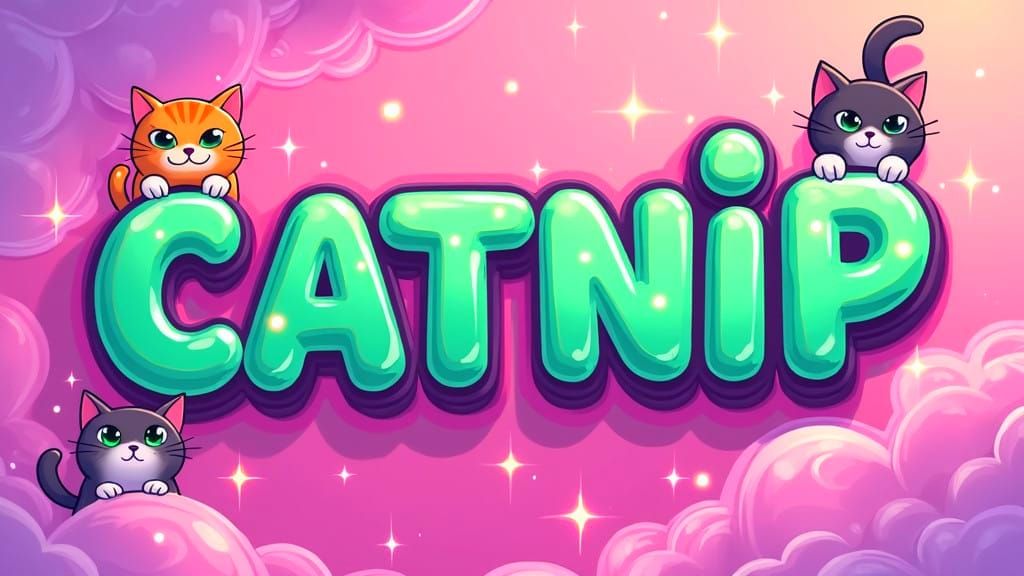 Whimsical CATNiP Cartoon Banner in Vibrant Pastel Colors