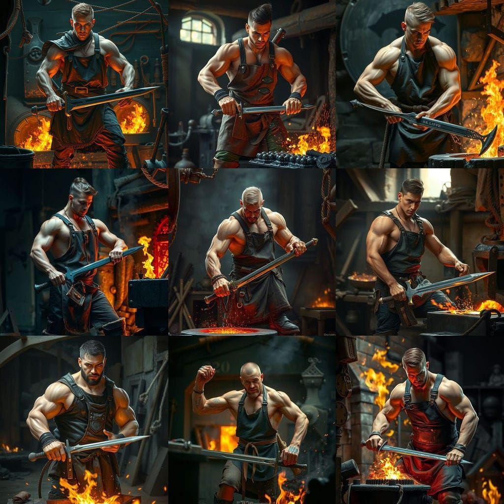 Blacksmith Apprentice Forging Sword in Fiery Forge