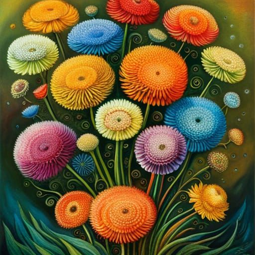 Rainbow Dandelion Bouquet in Intricate Detail