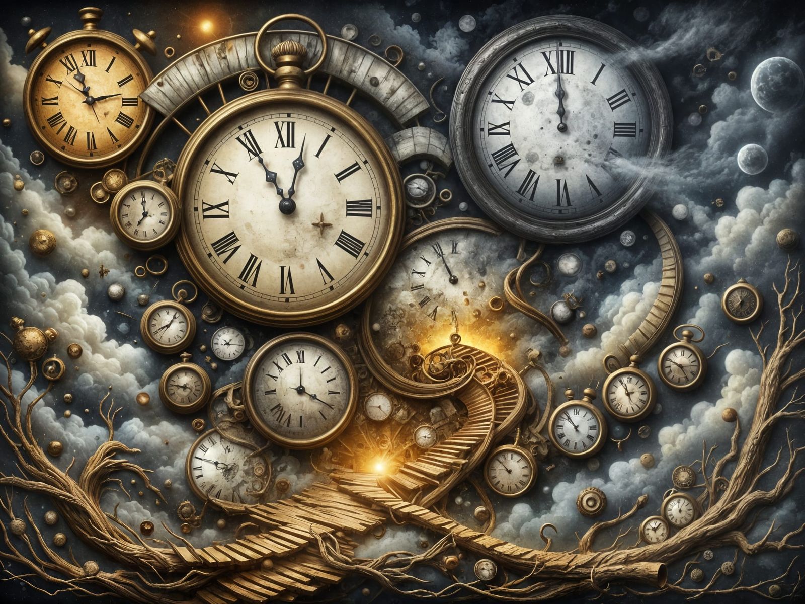 Surreal Time Travel with Spiral Stairs and Moon