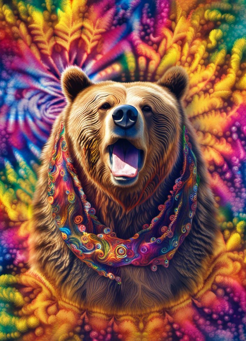Peace Festival Grizzly Bear in Psychedelic Tie-Dye