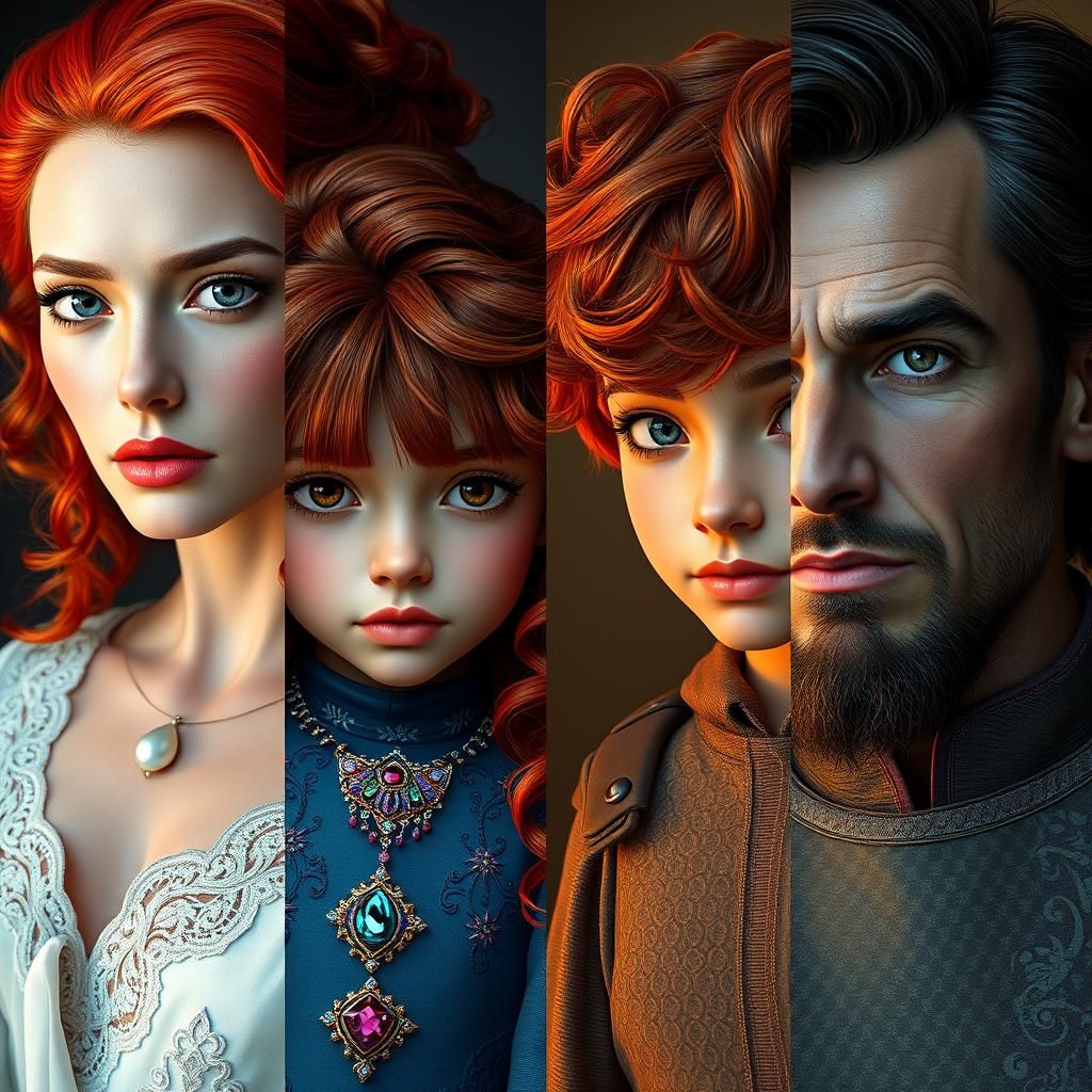 Vibrant Concept Art Portraits in Four Quadrants