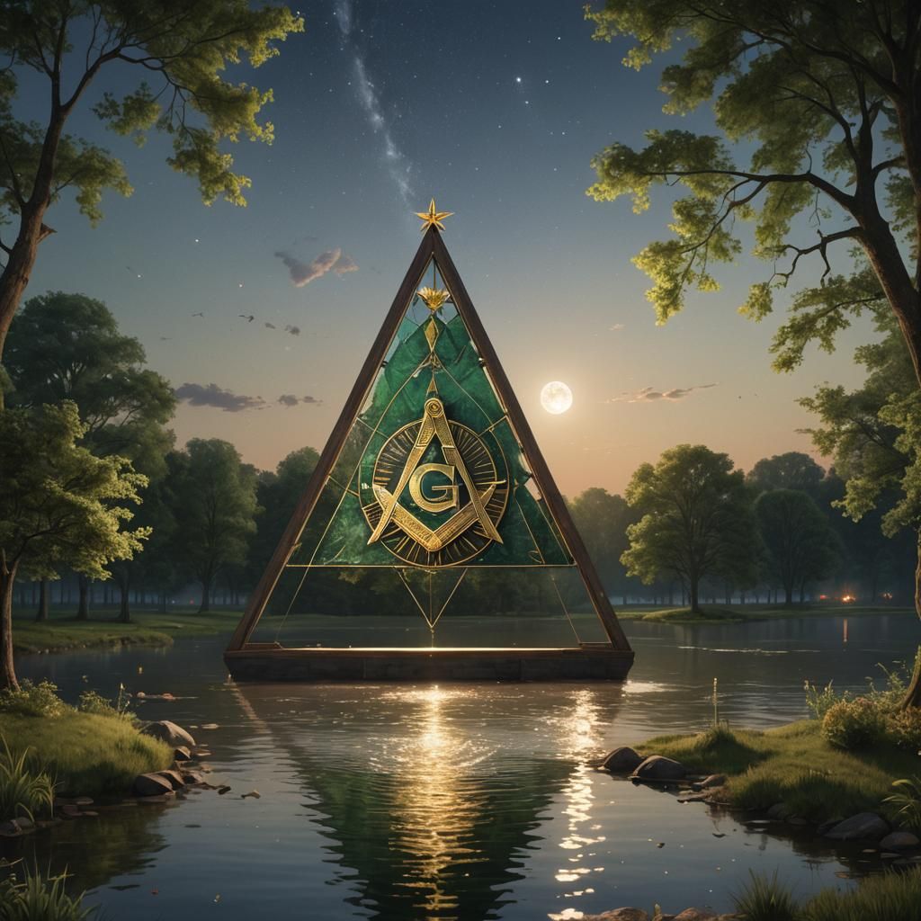 Illuminated Masonic Symbol with Moon and Sun