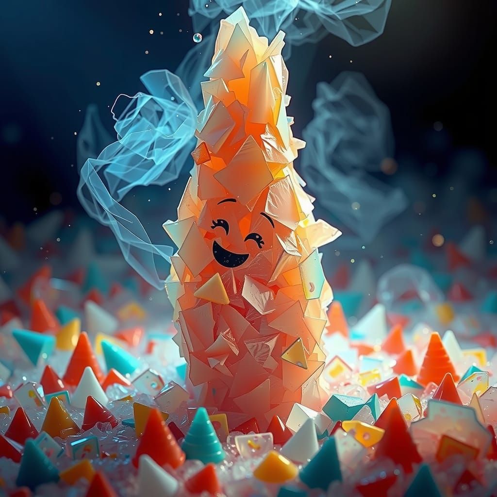 Hyperrealistic CGI Diorama of Dissolving Cellophane Pyramid