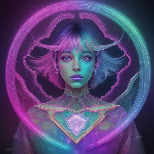 Holographic Cosmic Astral Illustration in Psychedelic Style