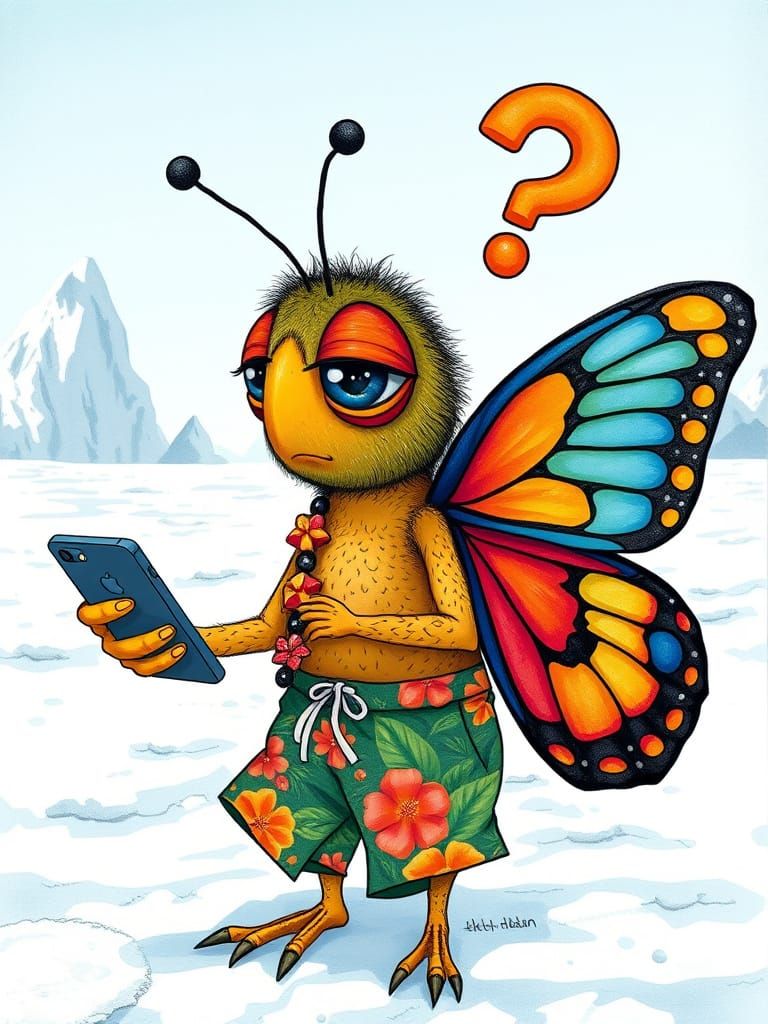 Confused Butterfly in Antarctica, Children's Book Illustrati...