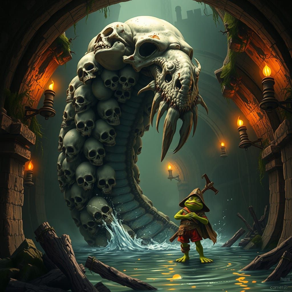 Gothic Worm Creature Emerges from Sewer in Dark, Haunting Fa...