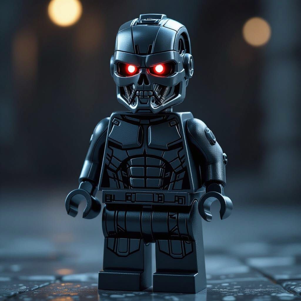 Lego Terminator: Dramatic Anime-Inspired 3D Art