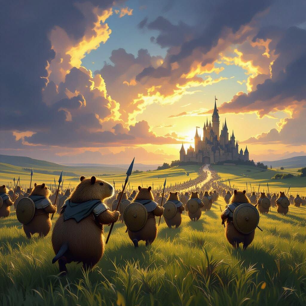 Epic Capybara Army Marches to War in Fantasy Concept Art