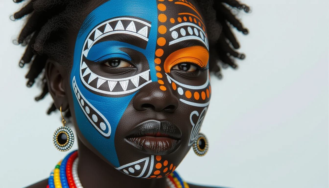 African Tribal Face Paint Close-Up