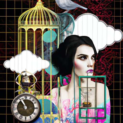 Surreal Woman Trapped in Mind Cage, Vintage Style