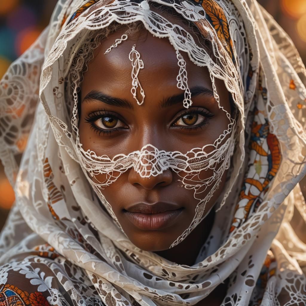 Captivating African Woman Portrait with Lace Veil