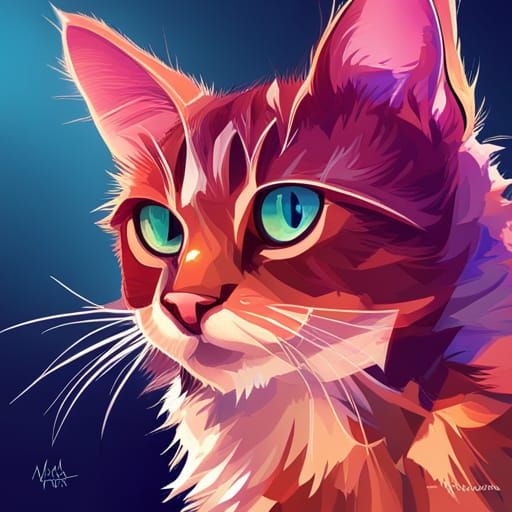 Cat Meowing Impressionist Portrait in Vibrant Colors