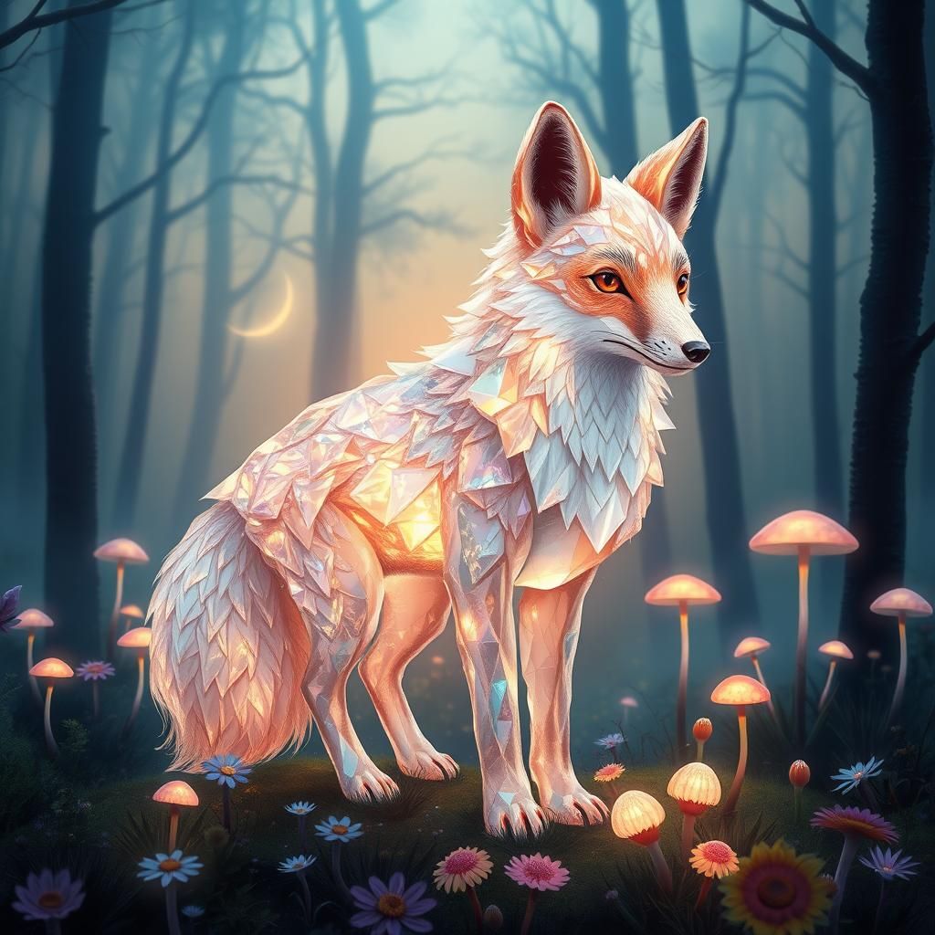 Crystal Fox in Surrealist Forest