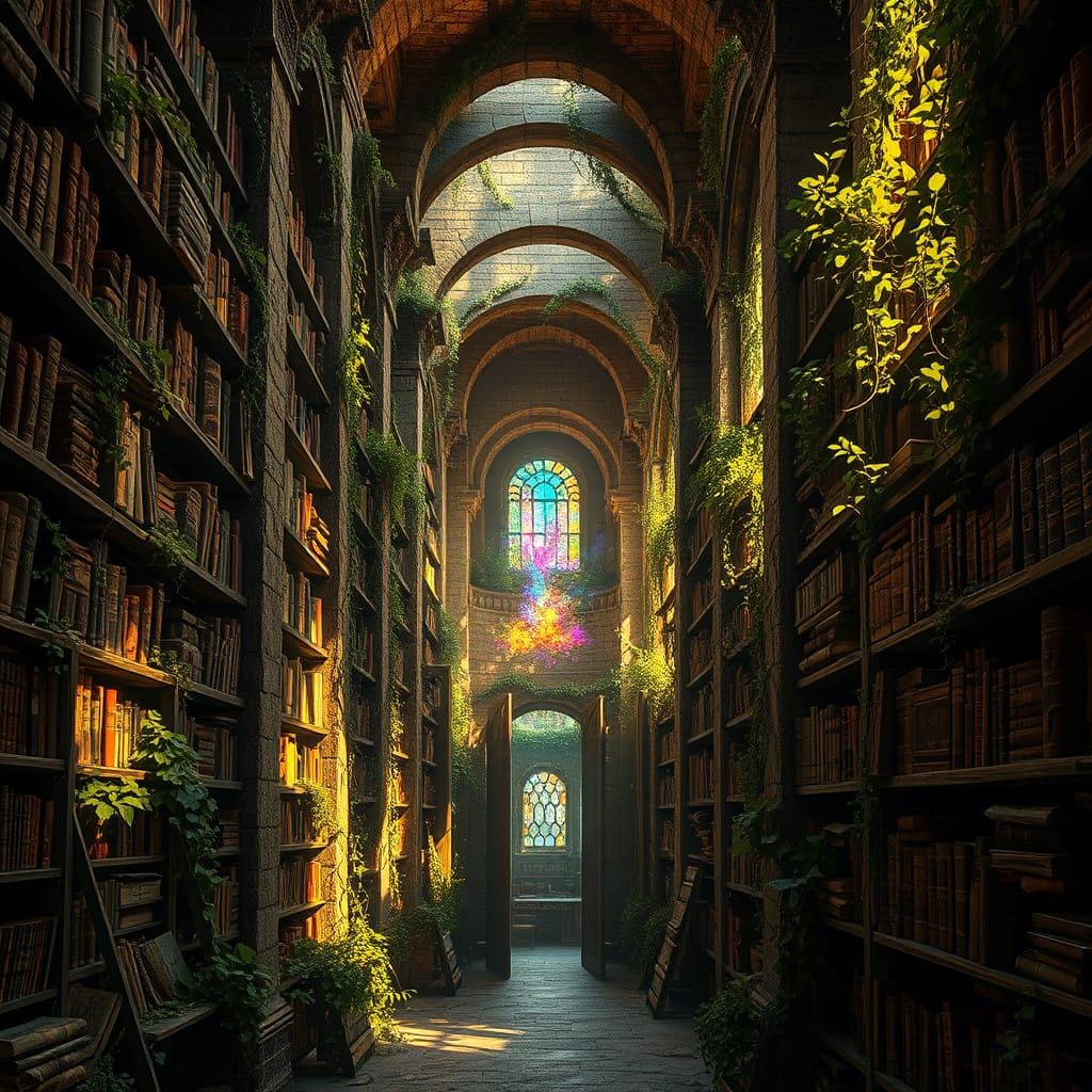 Forgotten Library Transcends Time with Vines and Golden Ligh...