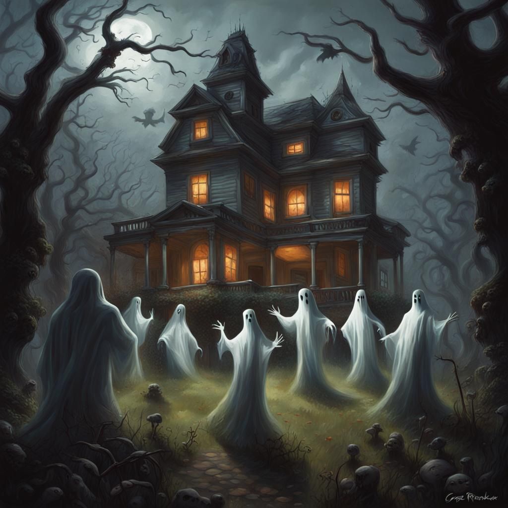 Sinister Haunted House with Dancing Ghosts