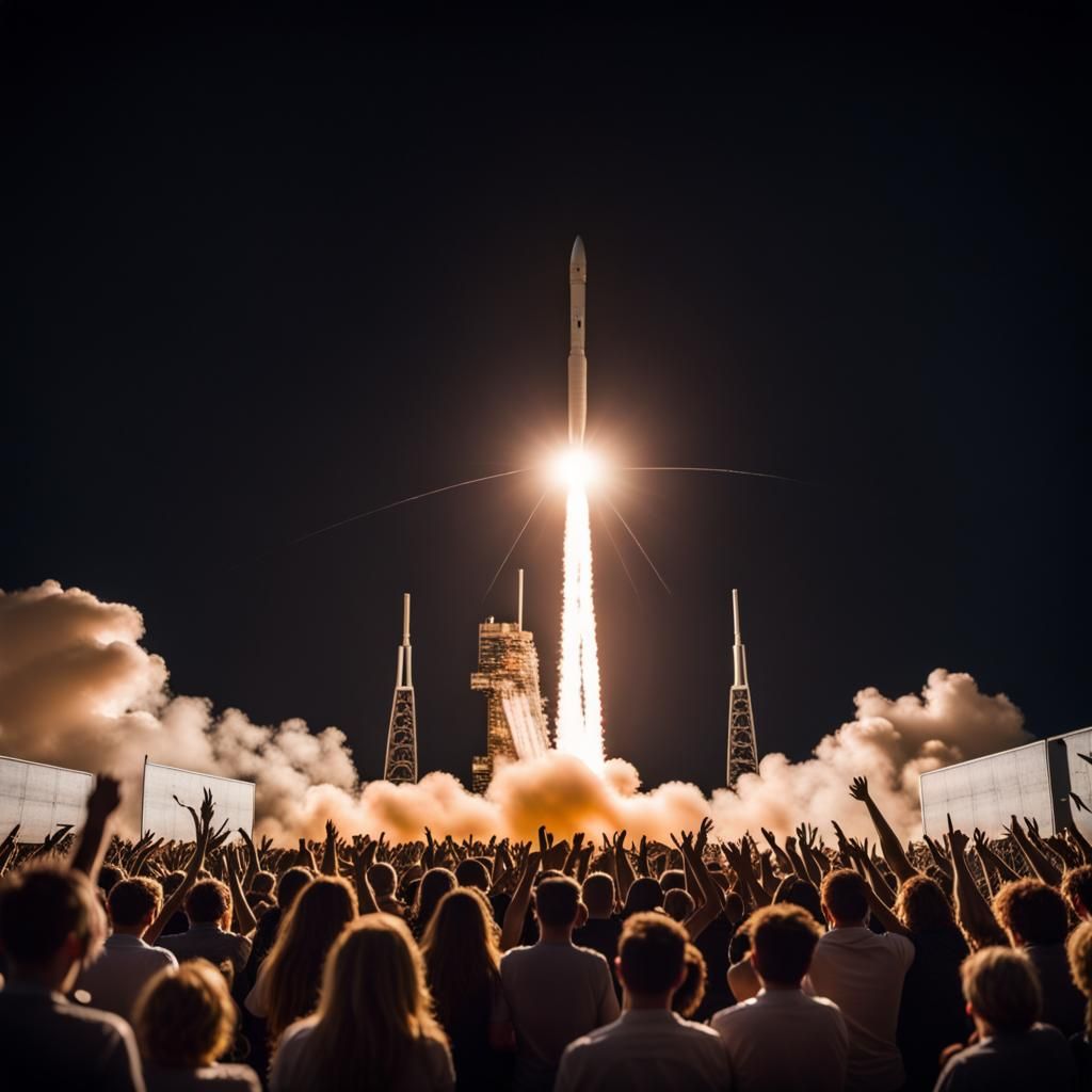 Crowd Cheers Rocket Launch in Sharp Focus