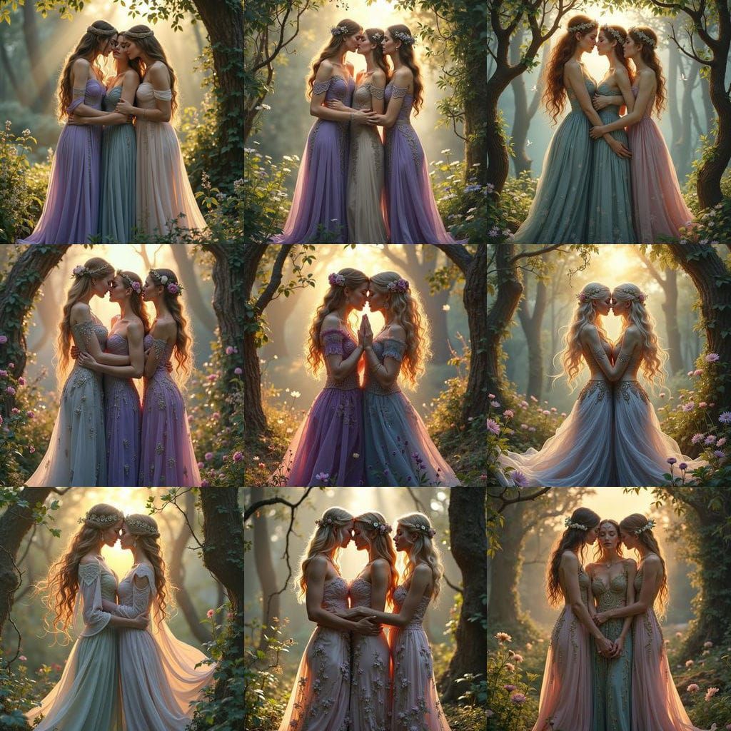 Celtic Goddesses in Mystical Forest Glade