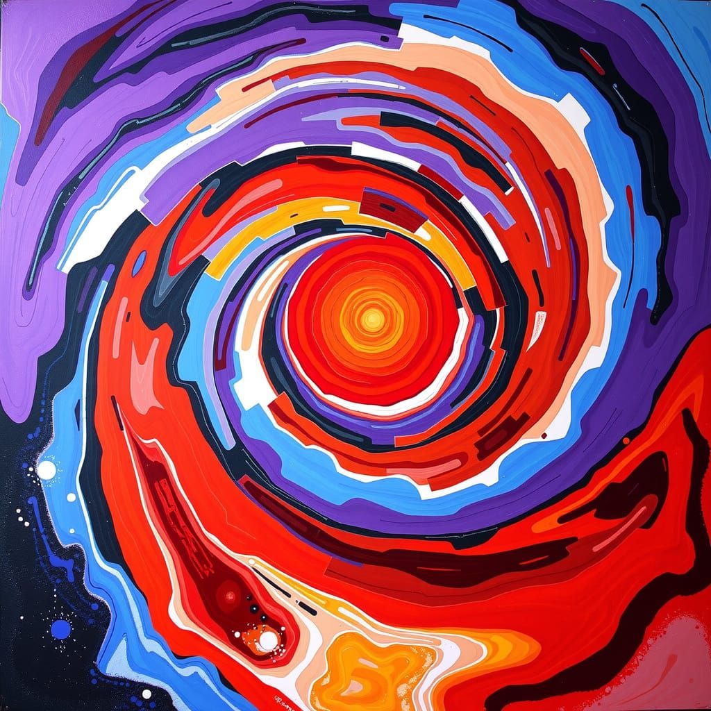 Abstract Spirals and Sun in Expressionist Style