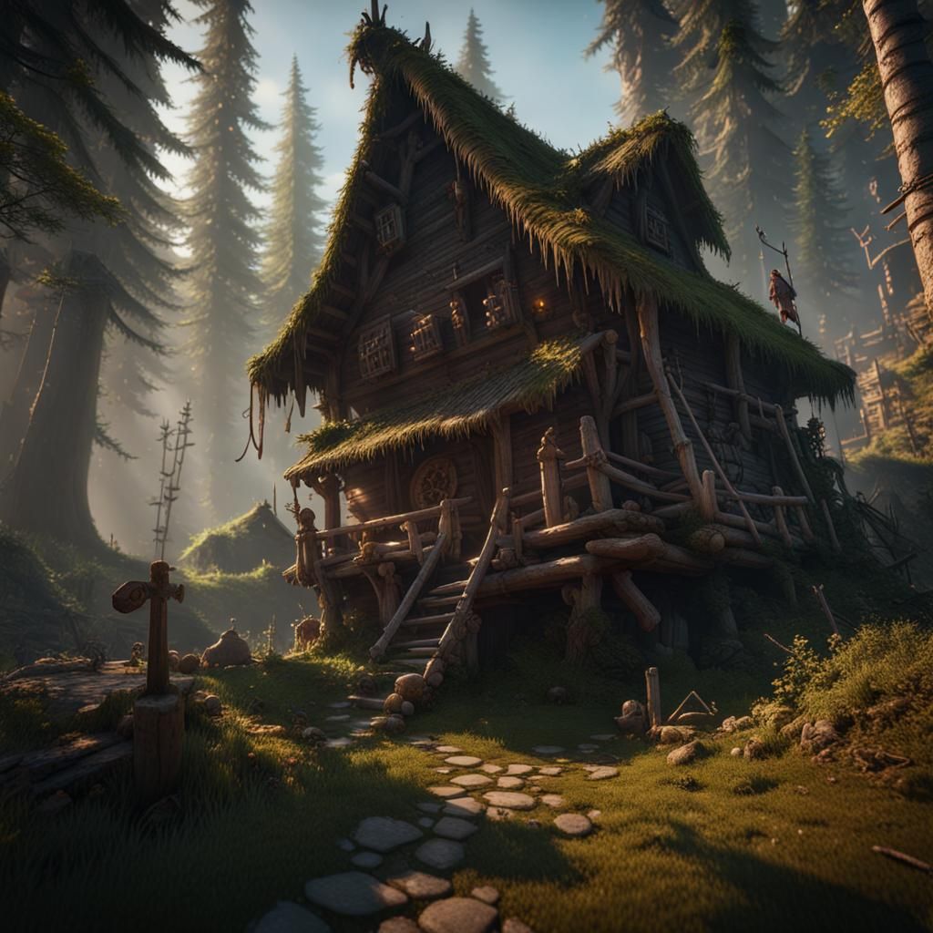 Baba Yaga in 3D Game Cinematic Style