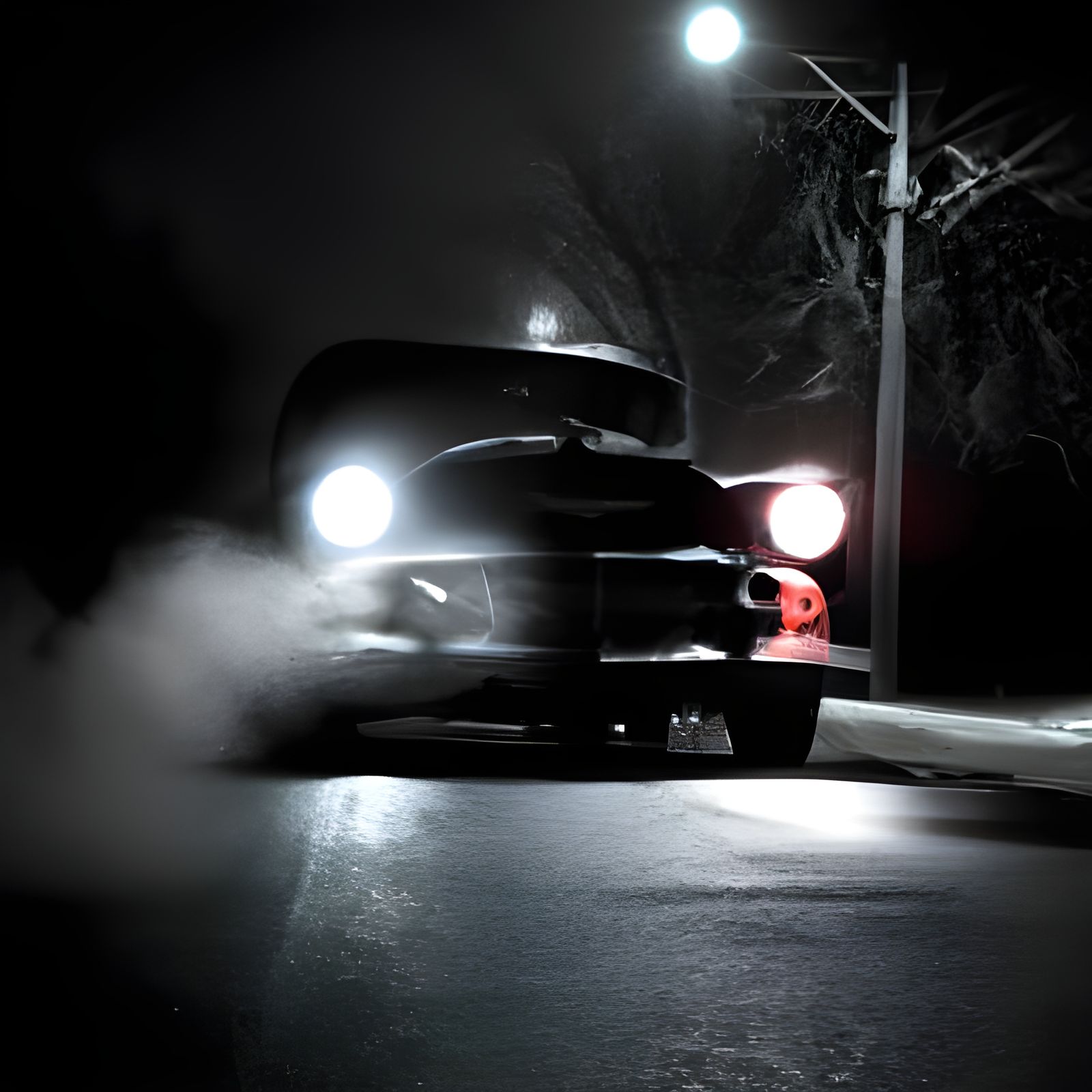 Menacing Flat Black 57 Chevy at Night