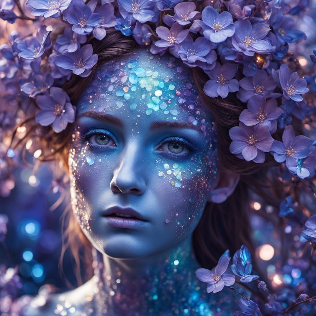 Glass Dryad Among Flowers in Surrealist Style