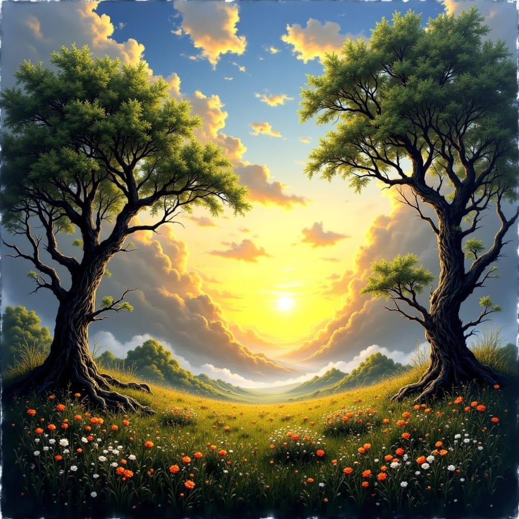 Ethereal Dawn in a Lush Spring Wonderland
