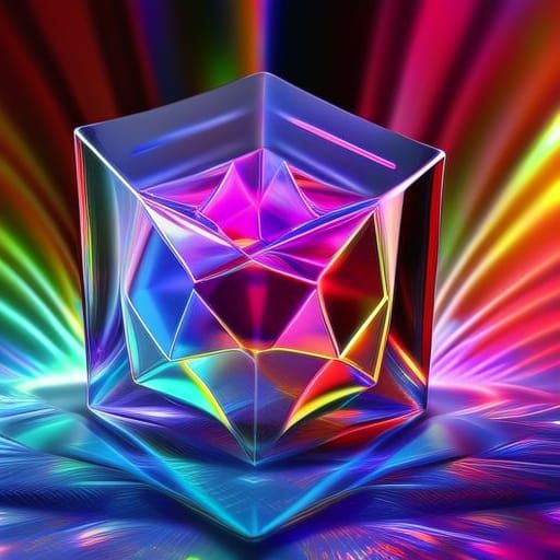 Psychedelic Prism in Glass Cube: 3D Digital Art