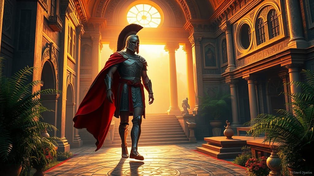 Roman Warrior Enters His Ancient Villa