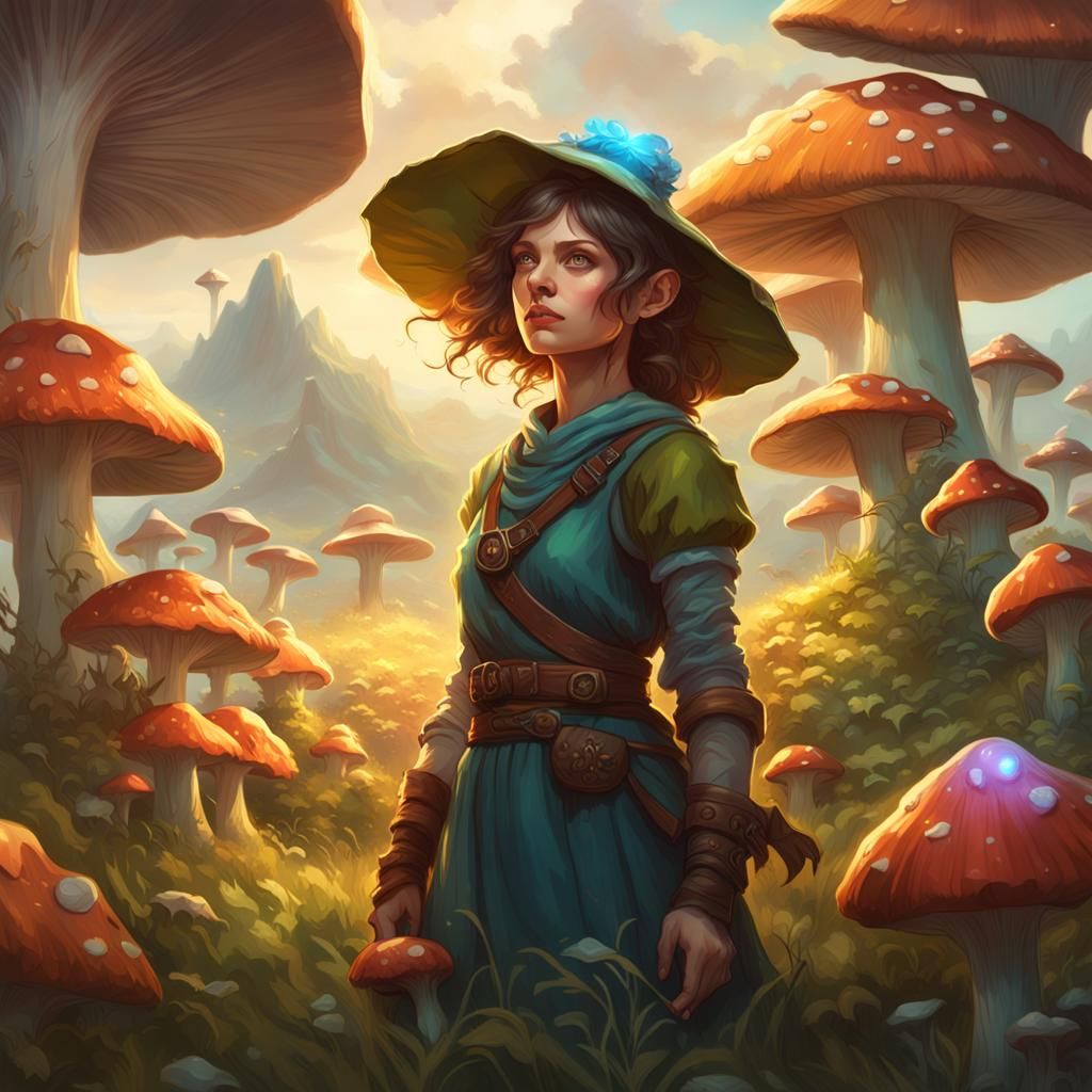 Halfling Adventurer in a Glowing Mushroom Field