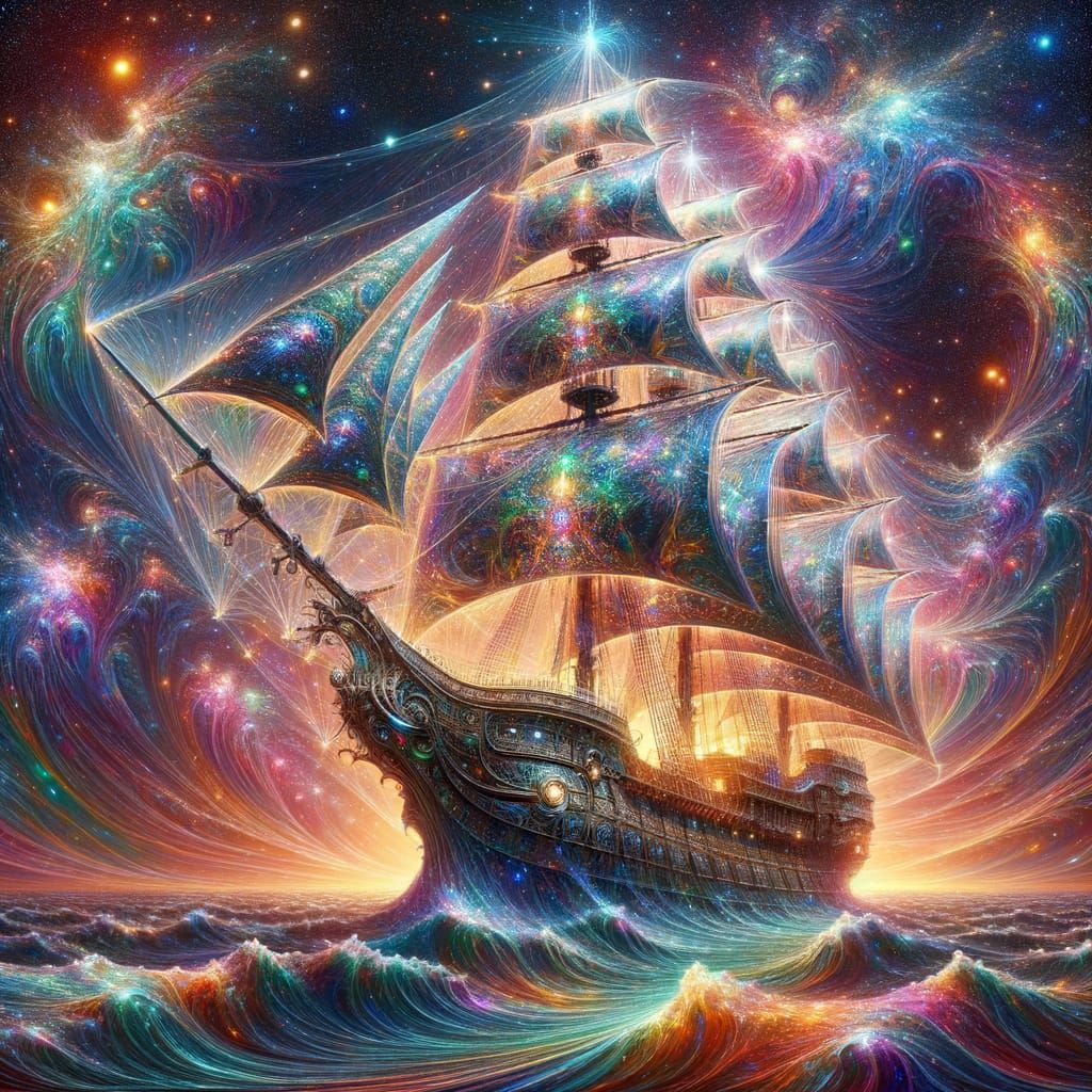 Celestial Galleon Sailing Starry Seas