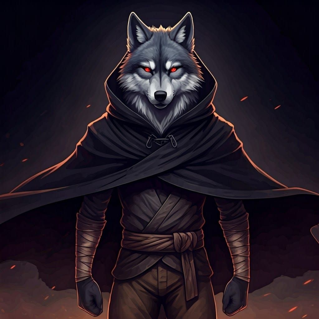 Mysterious Anthropomorphic Wolf in Dramatic Anime Style