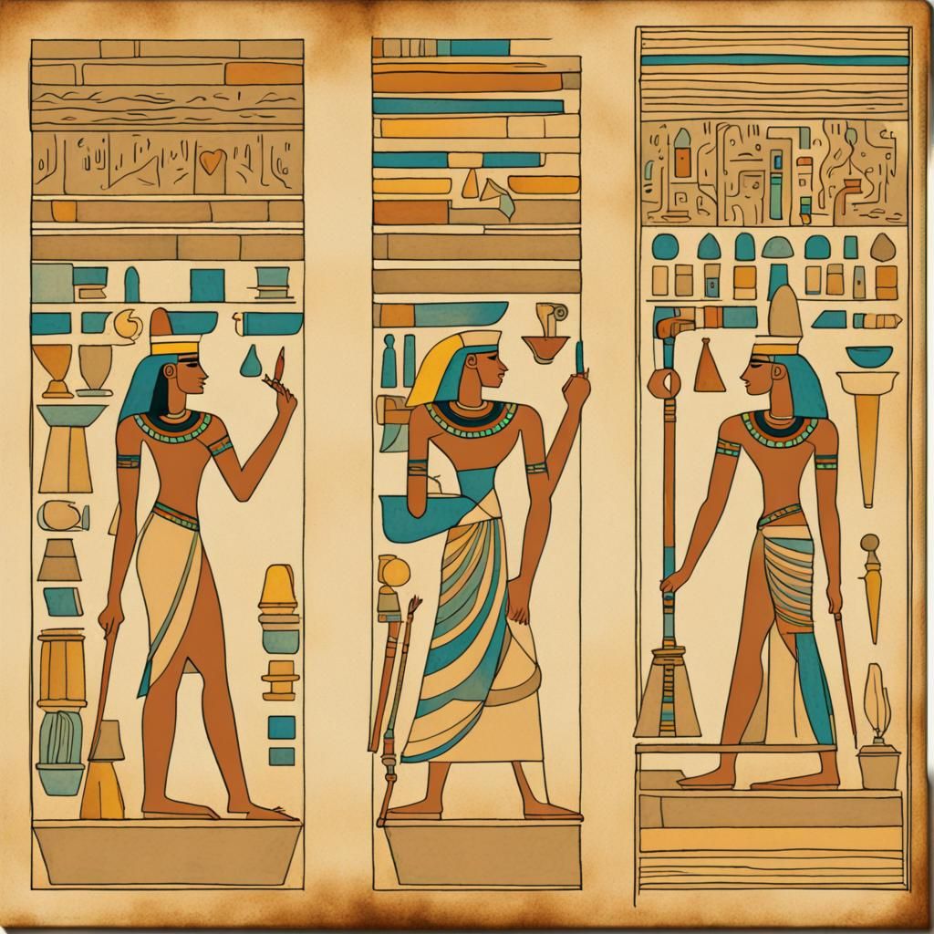 Egyptian Woman and Hieroglyphs in Watercolor Style