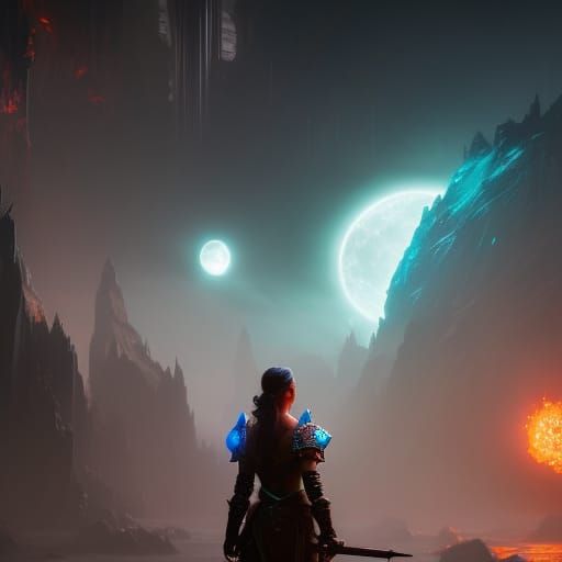 Icy Wormhole with Fiery Core: Fantasy Concept Art