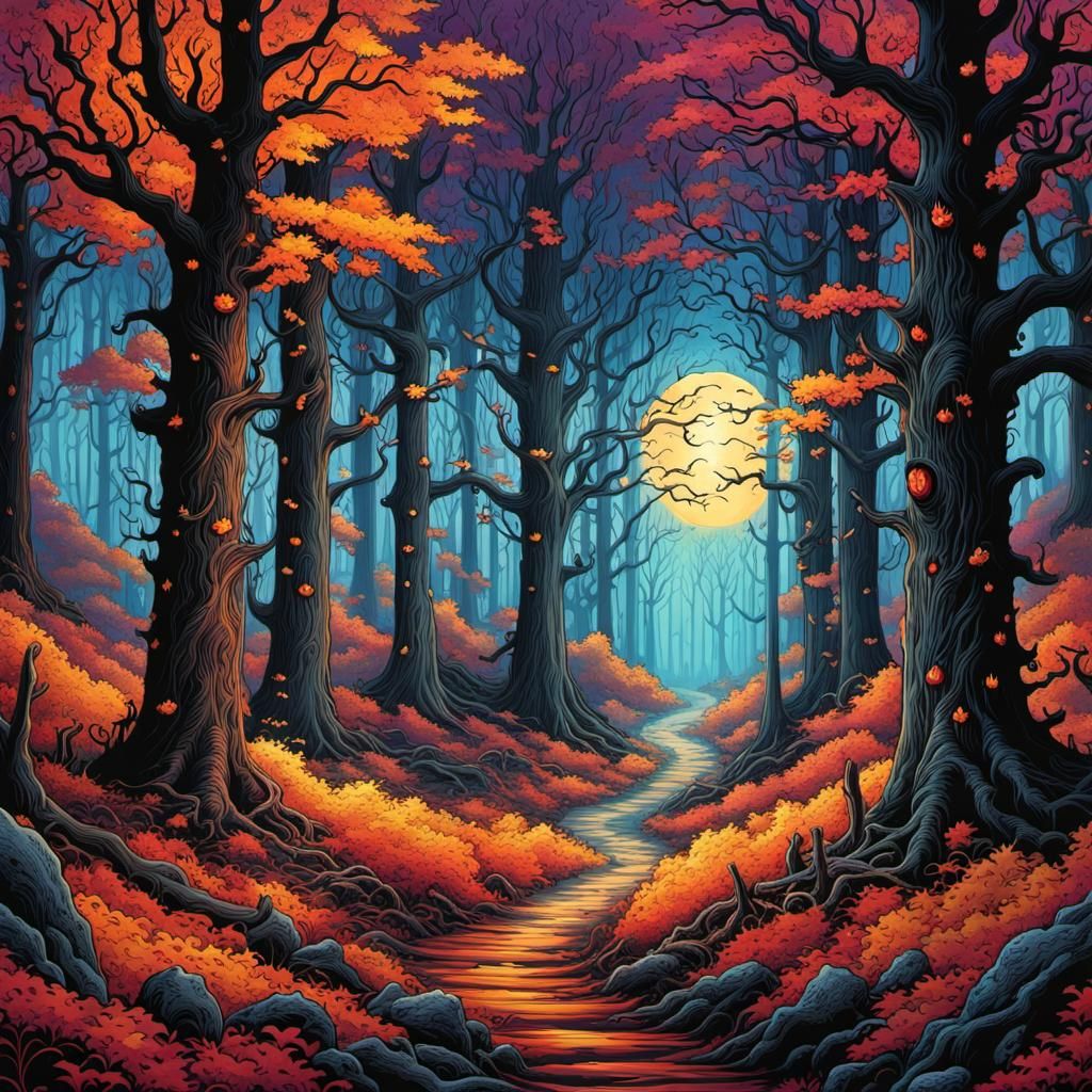 Gothic Autumn Forest in Tim Burton Style