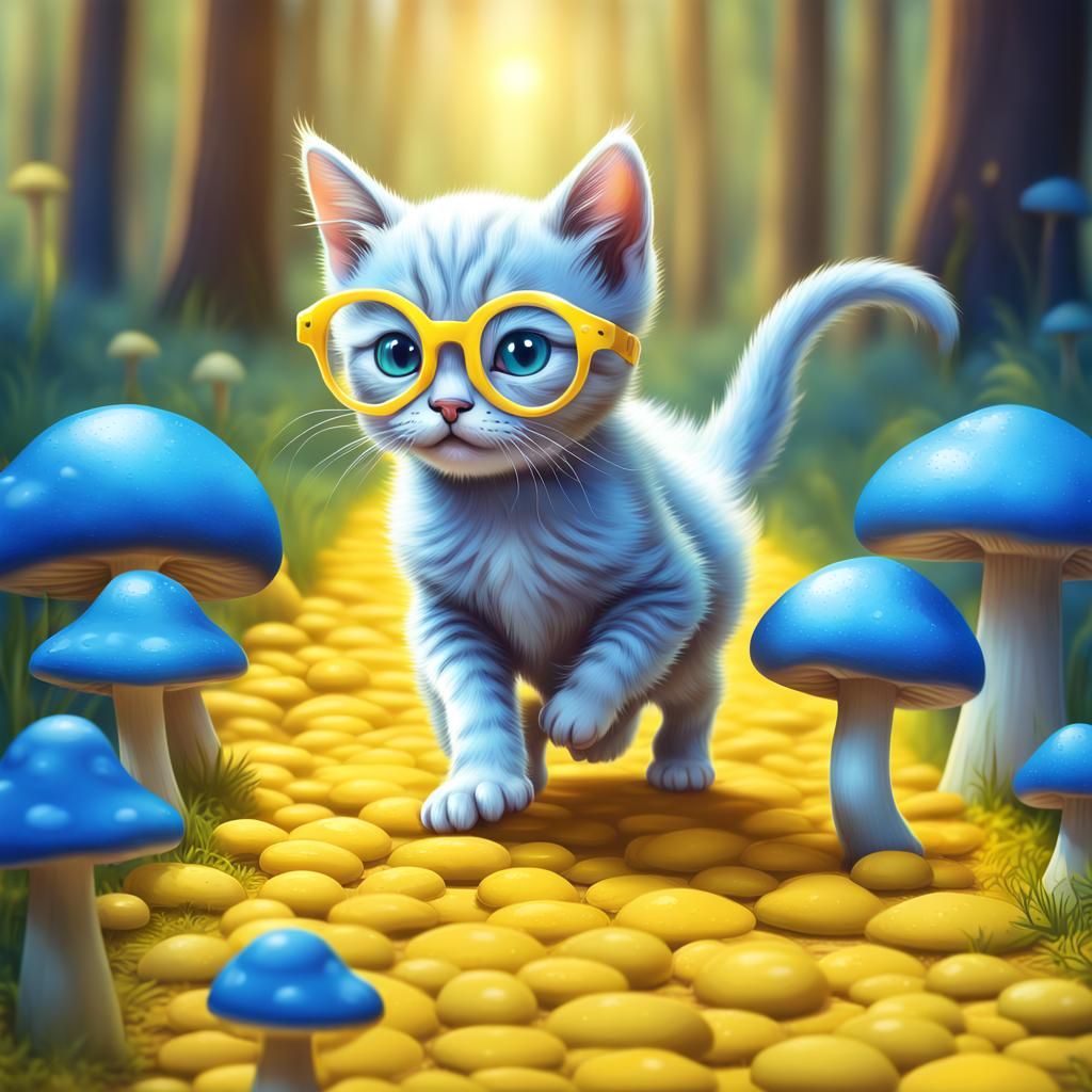 Blue Kitten's Candyland Adventure in Candy Art Style