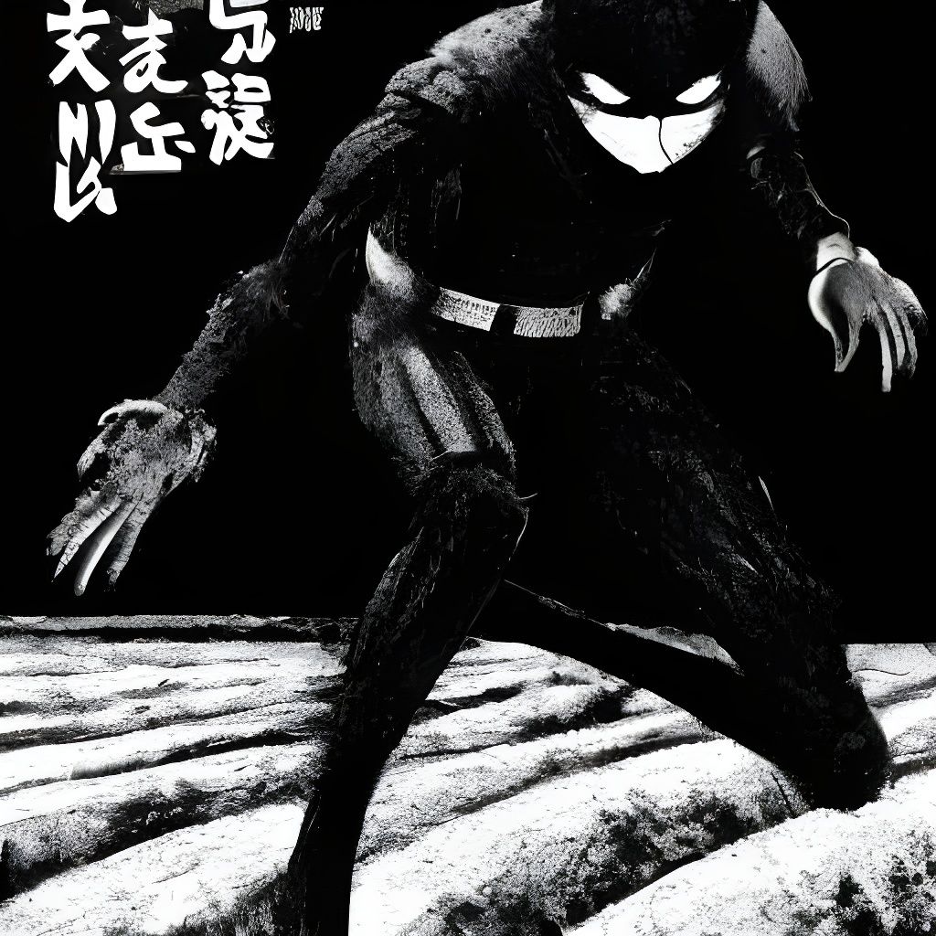 Terrifying Ninja in Manga Horror Style