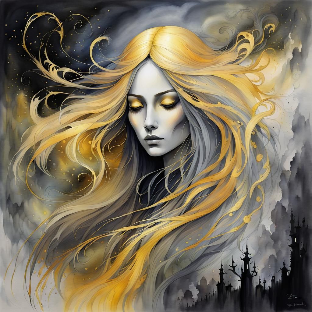 Ethereal Ghost Drifting Over Barren Hills in Watercolor